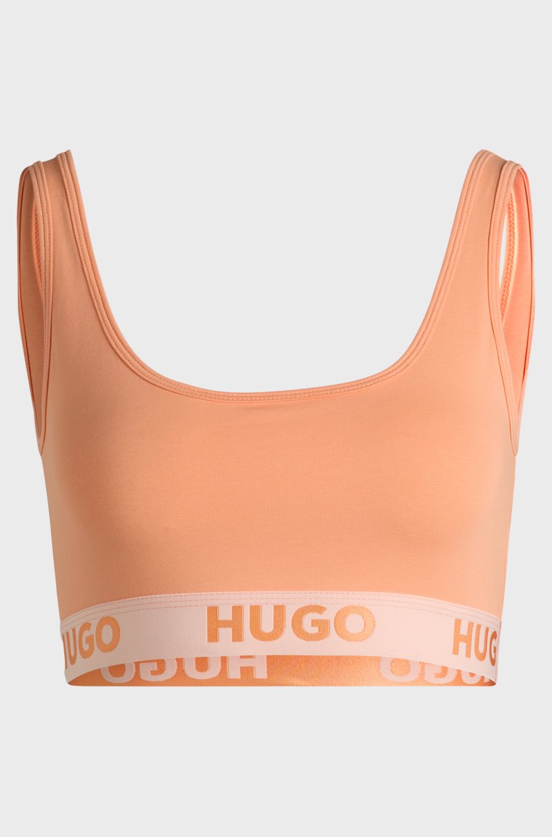 Hugo Boss Bralette De Algodón Elástico Con Logos En La Cinta
