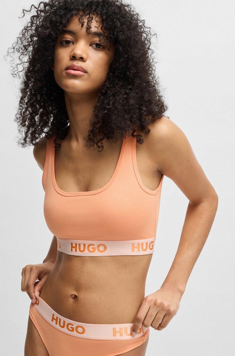 Hugo Boss Bralette De Algodón Elástico Con Logos En La Cinta