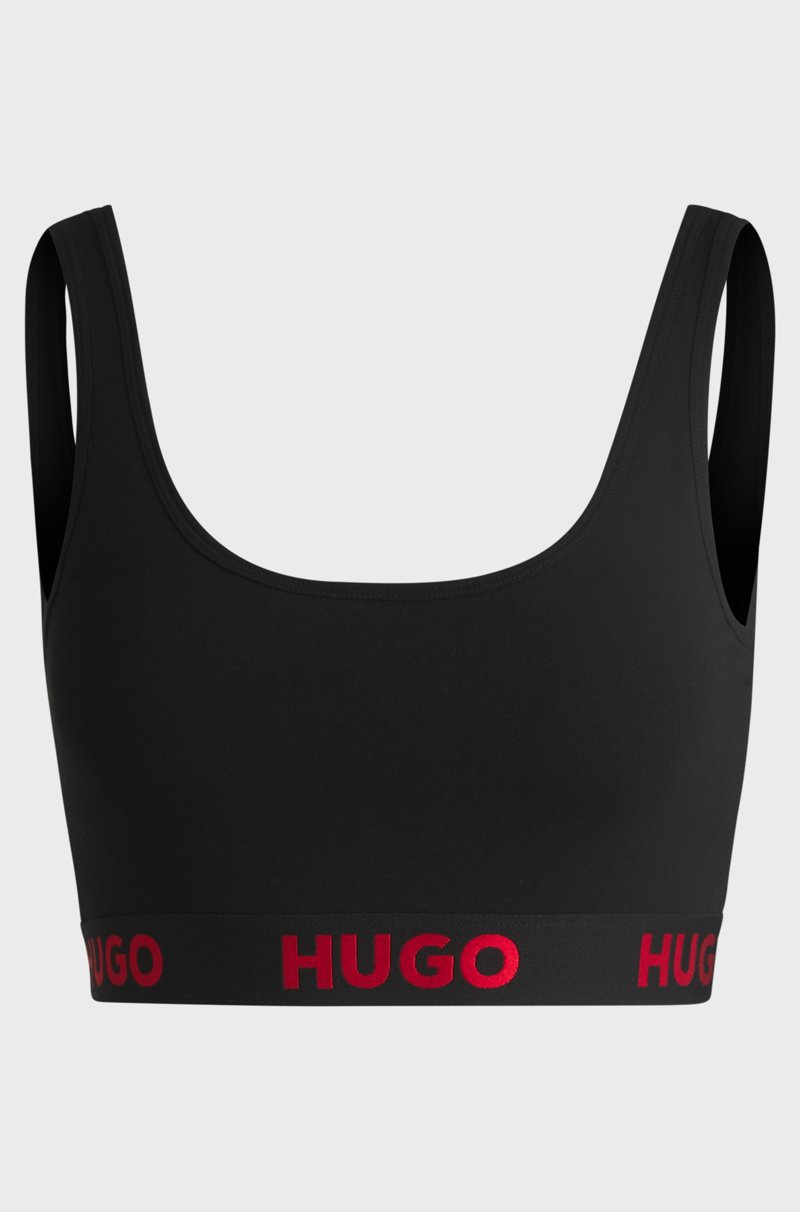 Hugo Boss Bralette De Algodón Elástico Con Logos En La Cinta