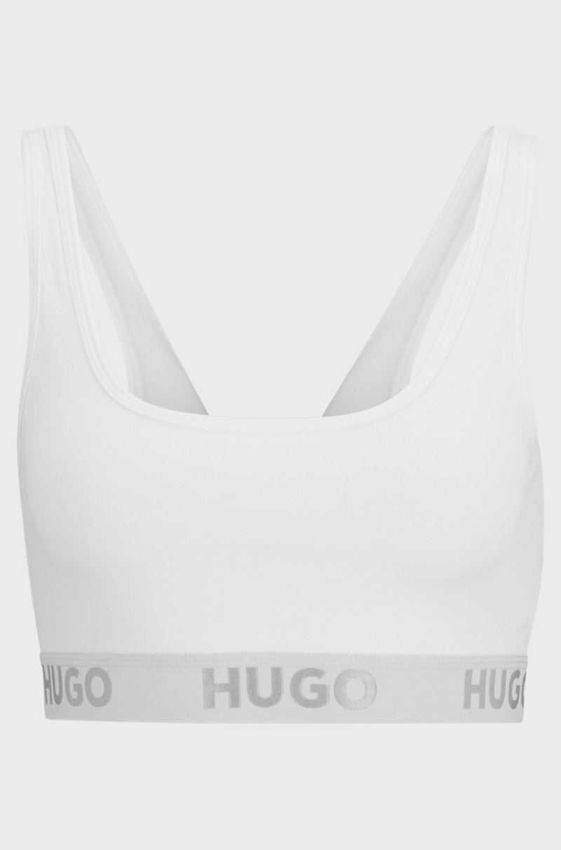 Hugo Boss Bralette De Algodón Elástico Con Logos En La Cinta