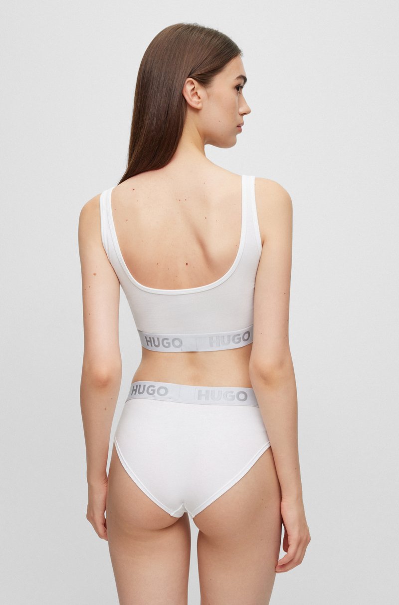Hugo Boss Bralette De Algodón Elástico Con Logos En La Cinta