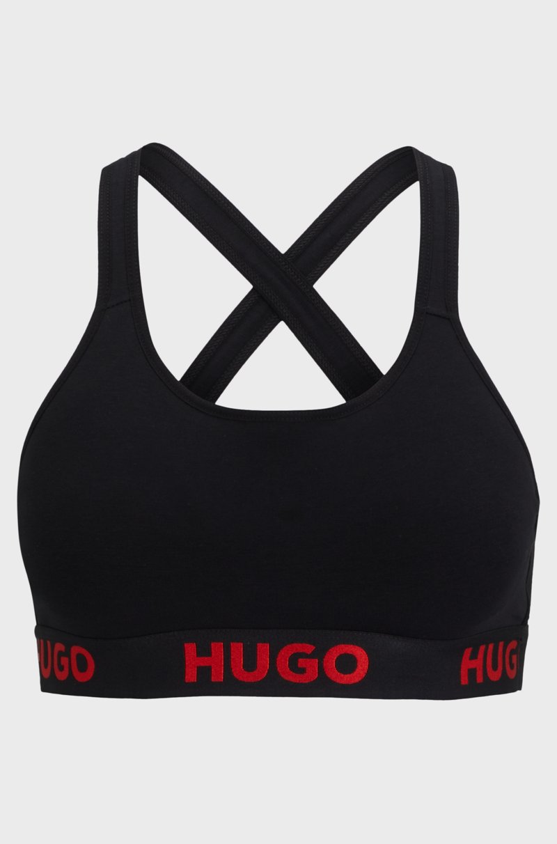 Hugo Boss Bralette De Espalda Cruzada De Algodón Elástico Con Cinta De Logos