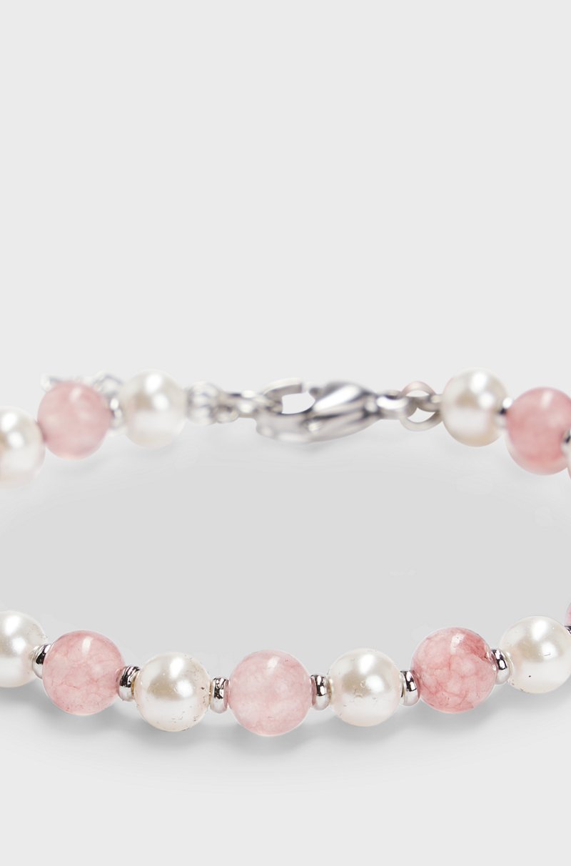 Hugo Boss Brazalete Ajustable Con Perlas Naturales Y Piedras Rosas