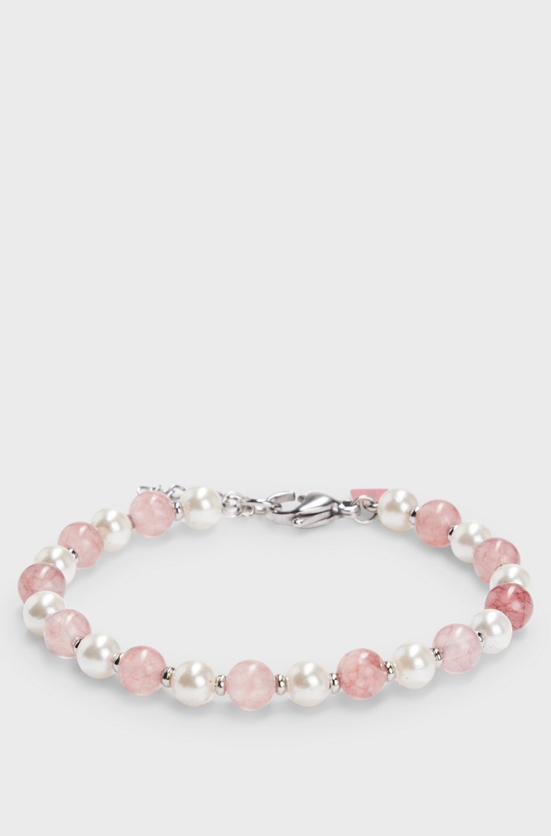 Hugo Boss Brazalete ajustable con perlas naturales y piedras rosas