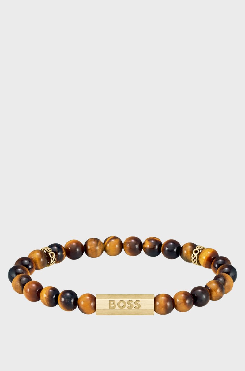 Hugo Boss Brazalete con cuentas de ojo de tigre y discos de la marca