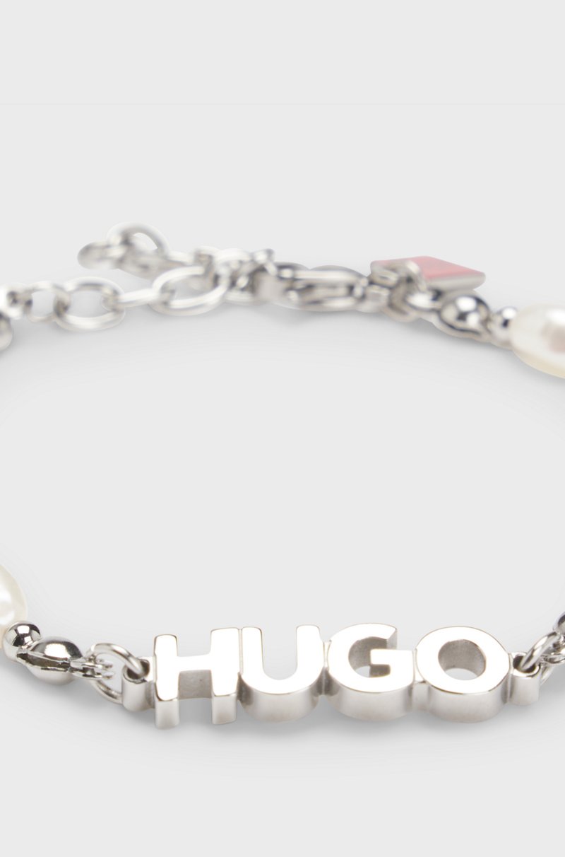 Hugo Boss Brazalete Con Logo Perlas Y Piedras De Colores