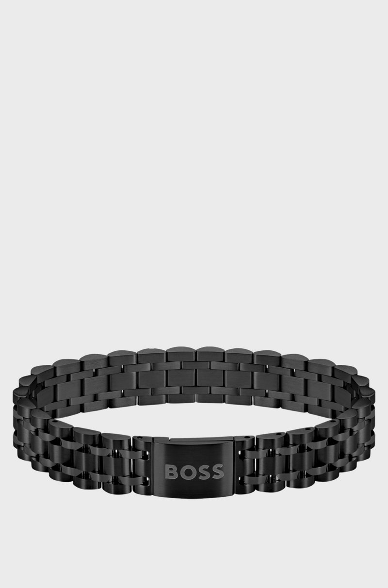 Hugo Boss Brazalete de acero negro con cierre magnético con logo