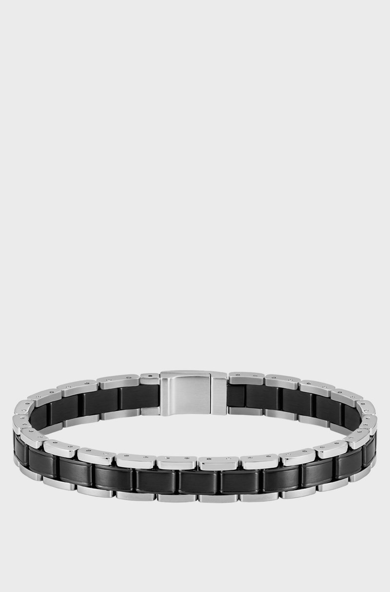 Hugo Boss Brazalete De Acero Plateado Chapado En Negro
