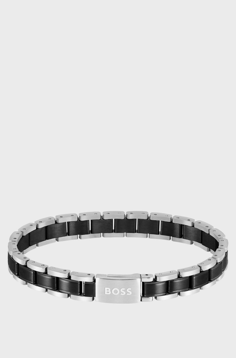 Hugo Boss Brazalete de acero plateado chapado en negro