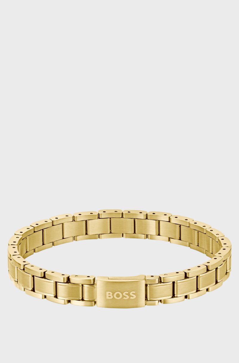 Hugo Boss Brazalete dorado con eslabones cepillados