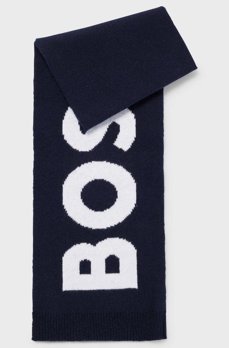 Hugo Boss Bufanda de algodón de punto para niños con logo en contraste tejido en jacquard