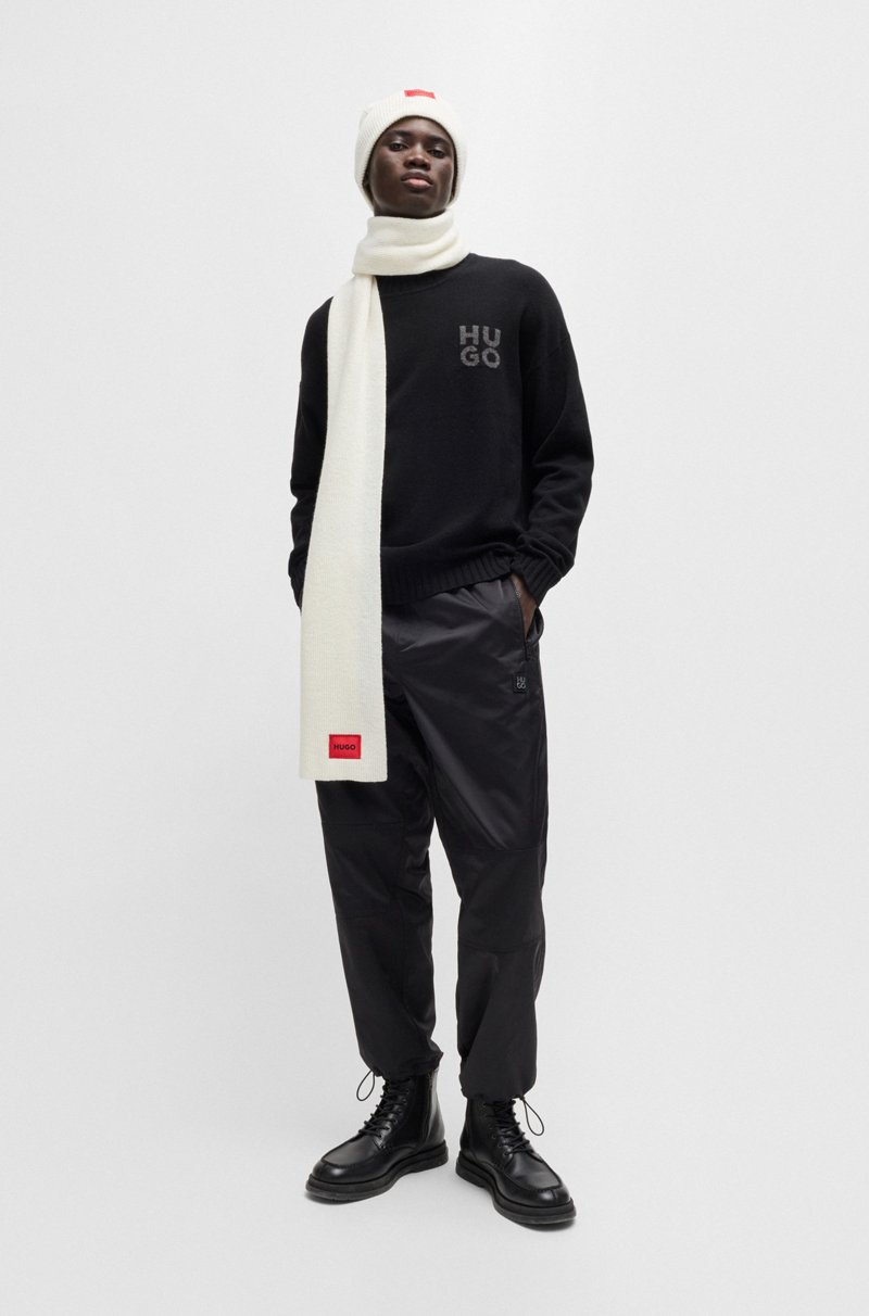 Hugo Boss Bufanda De Canalé Con Etiqueta Con Logo Roja