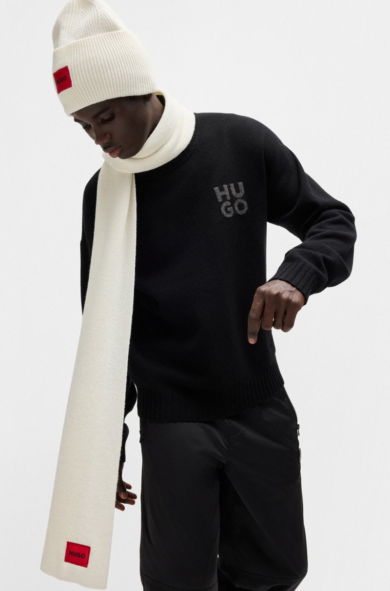 Hugo Boss Bufanda De Canalé Con Etiqueta Con Logo Roja