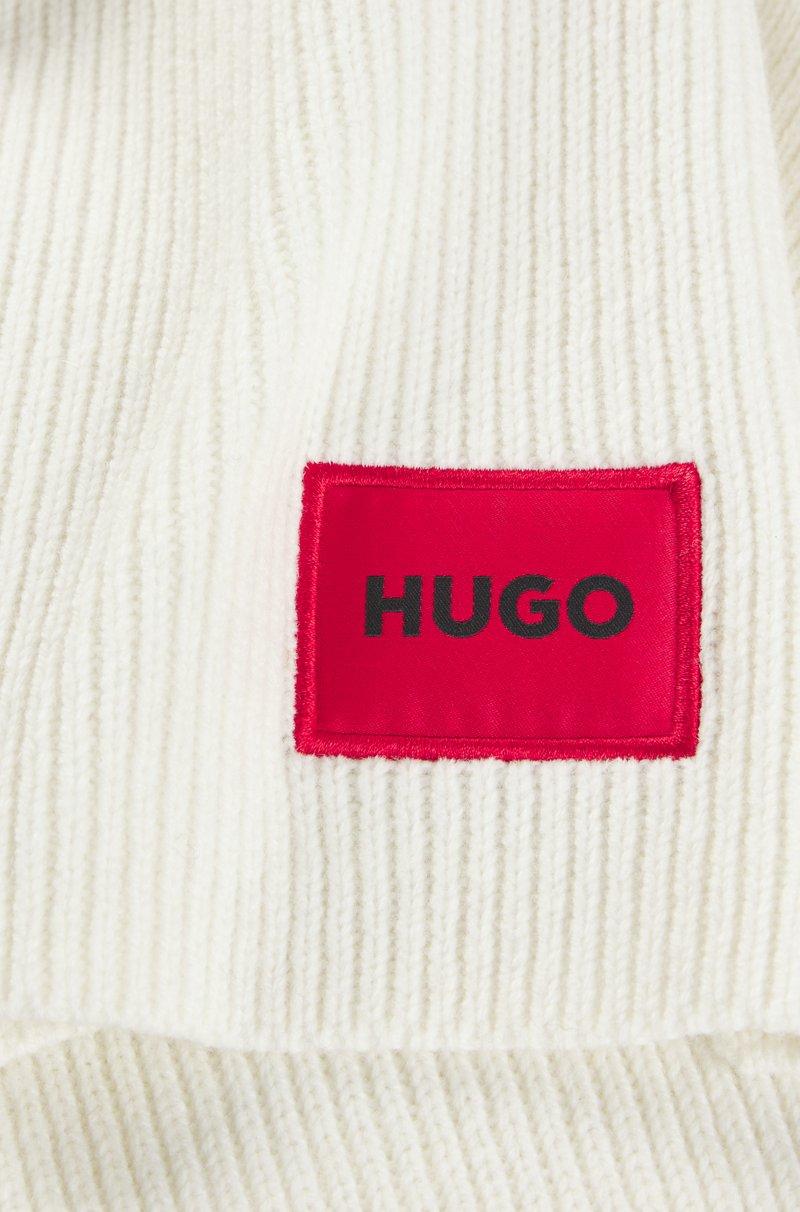 Hugo Boss Bufanda De Canalé En Mezcla De Lana Con Etiqueta Con Logo Roja