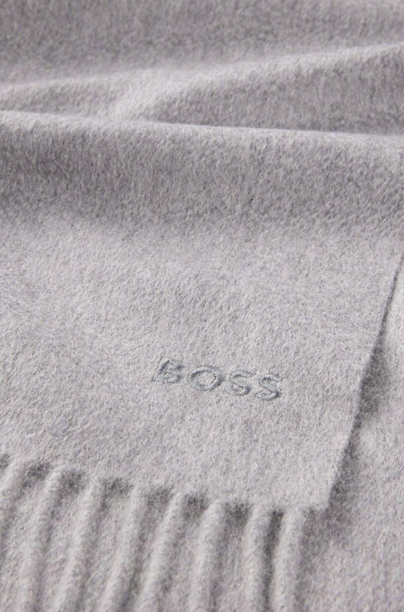 Hugo Boss Bufanda De Cashmere Italiano Con Flecos Y Logo Bordado