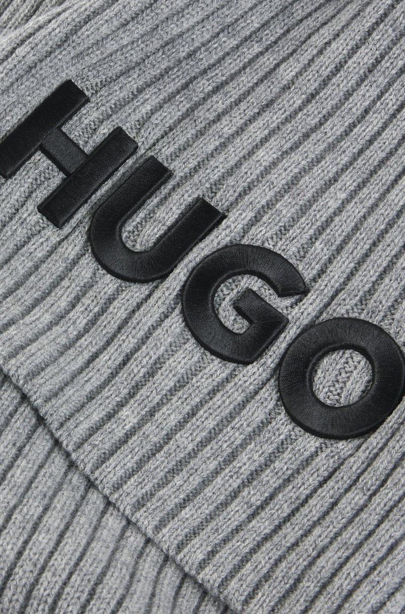 Hugo Boss Bufanda De Lana Virgen En Canalé Con Logo Bordado