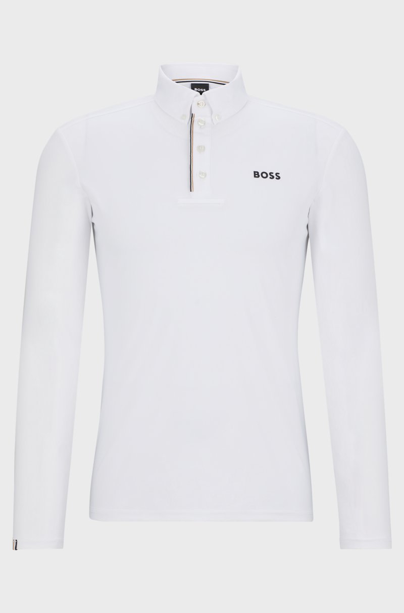 Hugo Boss Camisa Blanca De Exhibición Para Equitación Con Detalles De Rayas De La Marca