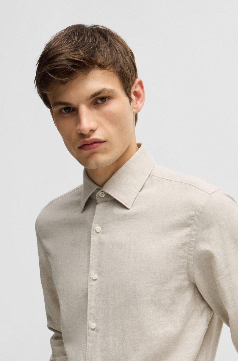Hugo Boss Camisa Casual Fit En Sarga De Algodón Con Cuello Kent