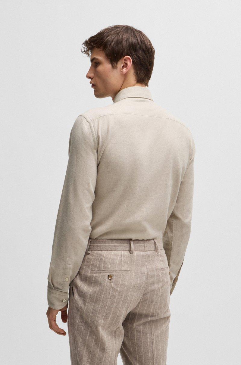 Hugo Boss Camisa Casual Fit En Sarga De Algodón Con Cuello Kent