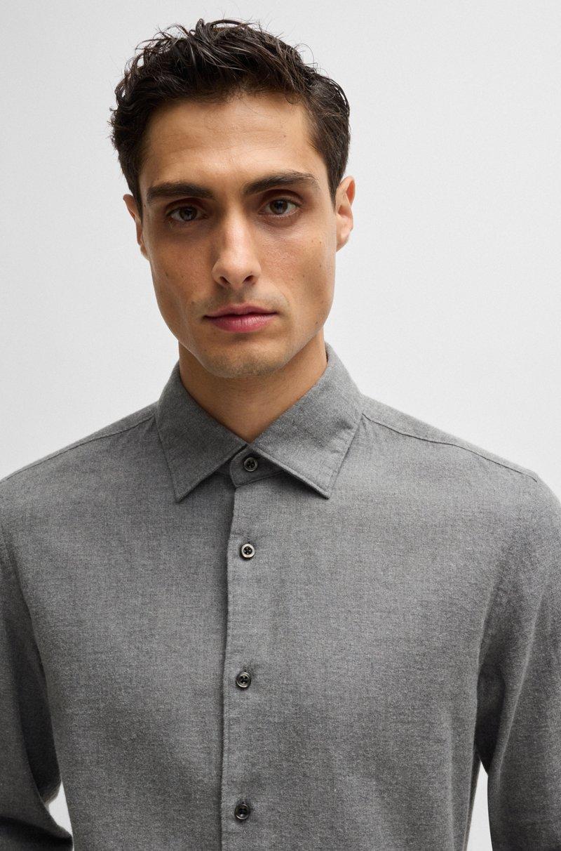 Hugo Boss Camisa Casual Fit En Sarga De Algodón Con Cuello Kent