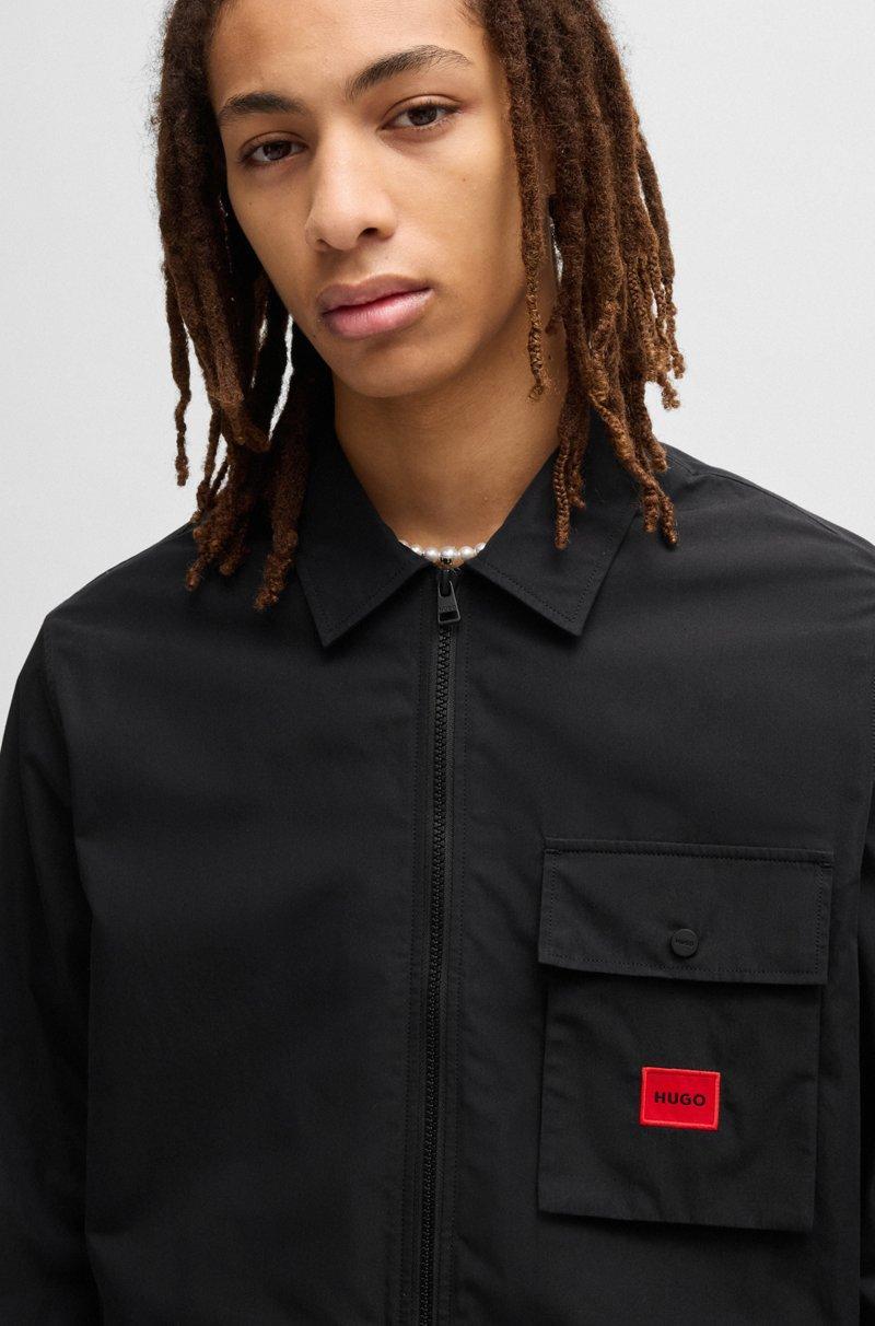 Hugo Boss Camisa Con Cremallera En Loneta De Mezcla De Algodón Con Etiqueta Con Logo