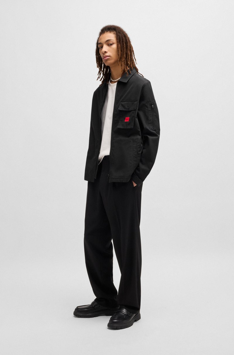 Hugo Boss Camisa Con Cremallera En Loneta De Mezcla De Algodón Con Etiqueta Con Logo