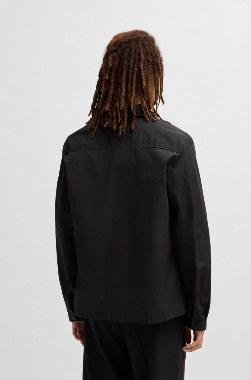 Hugo Boss Camisa Con Cremallera En Loneta De Mezcla De Algodón Con Etiqueta Con Logo