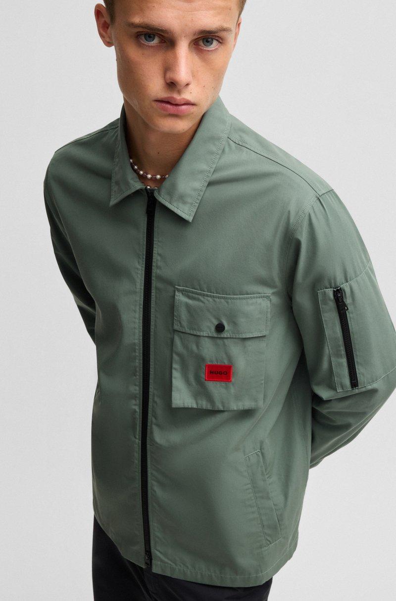 Hugo Boss Camisa Con Cremallera En Loneta De Mezcla De Algodón Con Etiqueta Con Logo