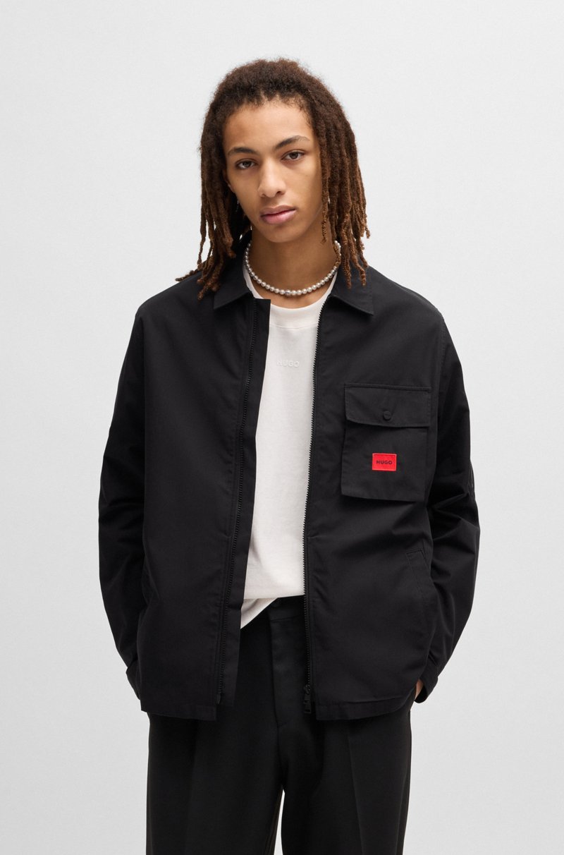 Hugo Boss Camisa con cremallera en loneta de mezcla de algodón con etiqueta con logo