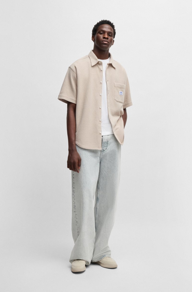 Hugo Boss Camisa De Manga Corta De Algodón Con Estructura De Rejilla