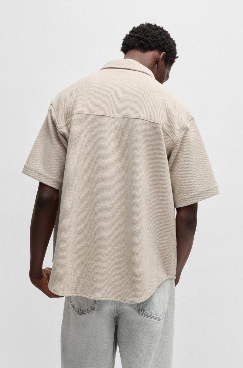 Hugo Boss Camisa De Manga Corta De Algodón Con Estructura De Rejilla