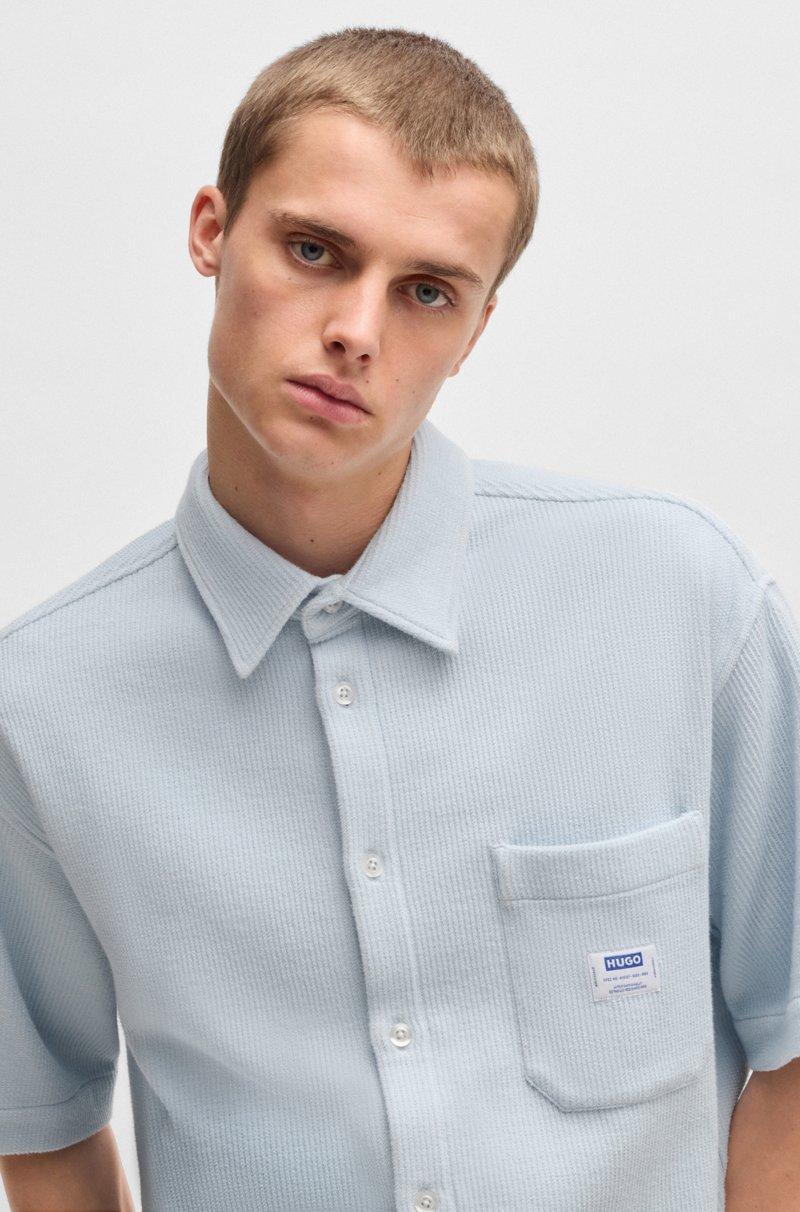 Hugo Boss Camisa De Manga Corta De Algodón Con Estructura De Rejilla