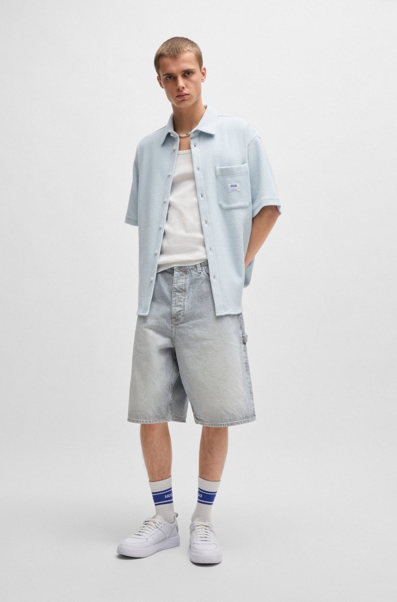 Hugo Boss Camisa De Manga Corta De Algodón Con Estructura De Rejilla