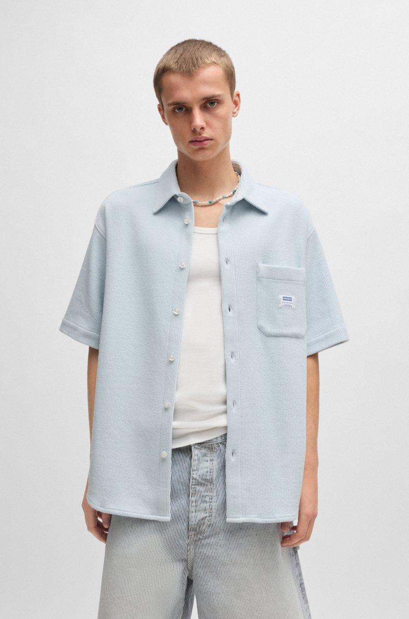 Hugo Boss Camisa de manga corta de algodón con estructura de rejilla