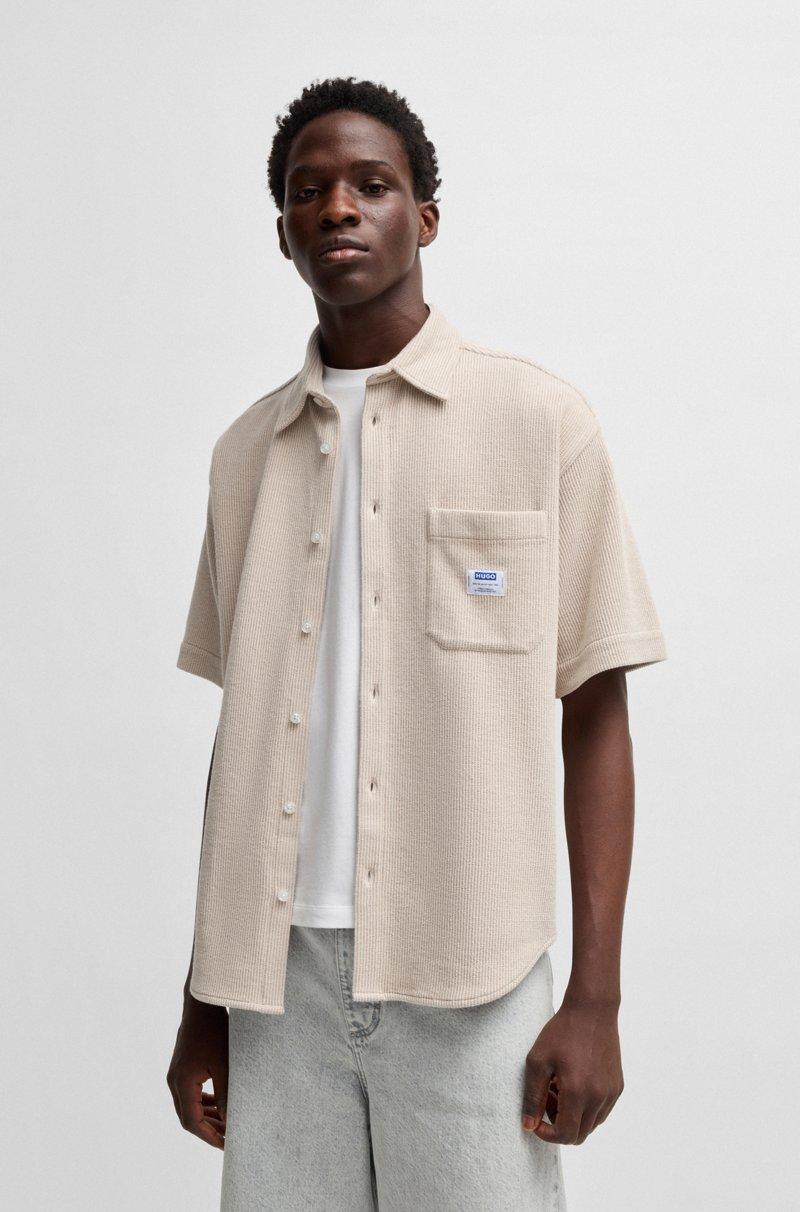 Hugo Boss Camisa de manga corta de algodón con estructura de rejilla
