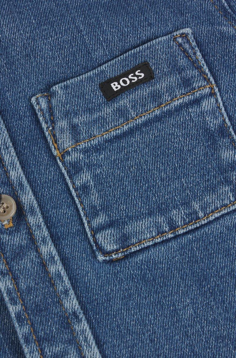 Hugo Boss Camisa De Manga Larga Para Niños En Denim De Algodón Elástico