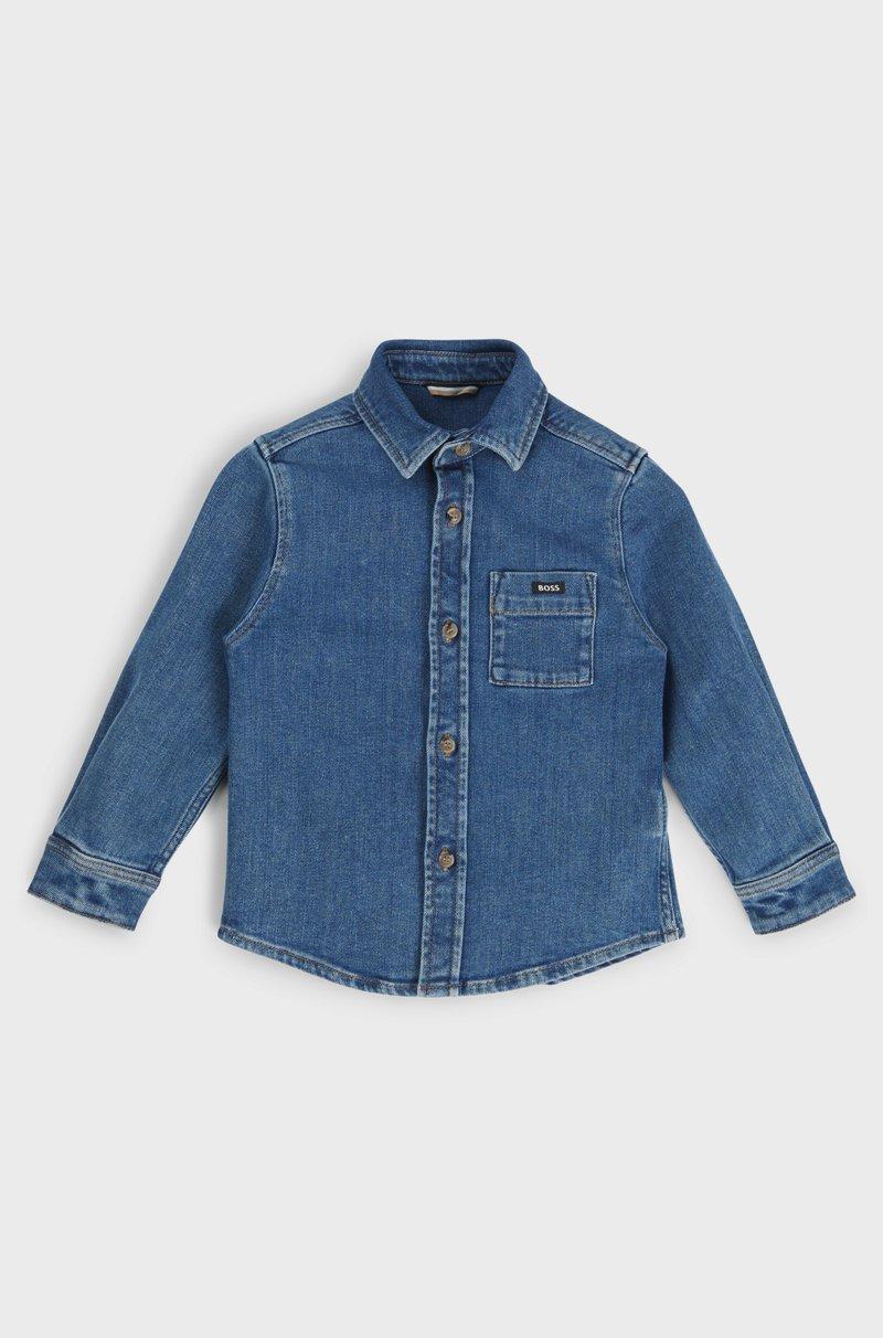 Hugo Boss Camisa de manga larga para niños en denim de algodón elástico