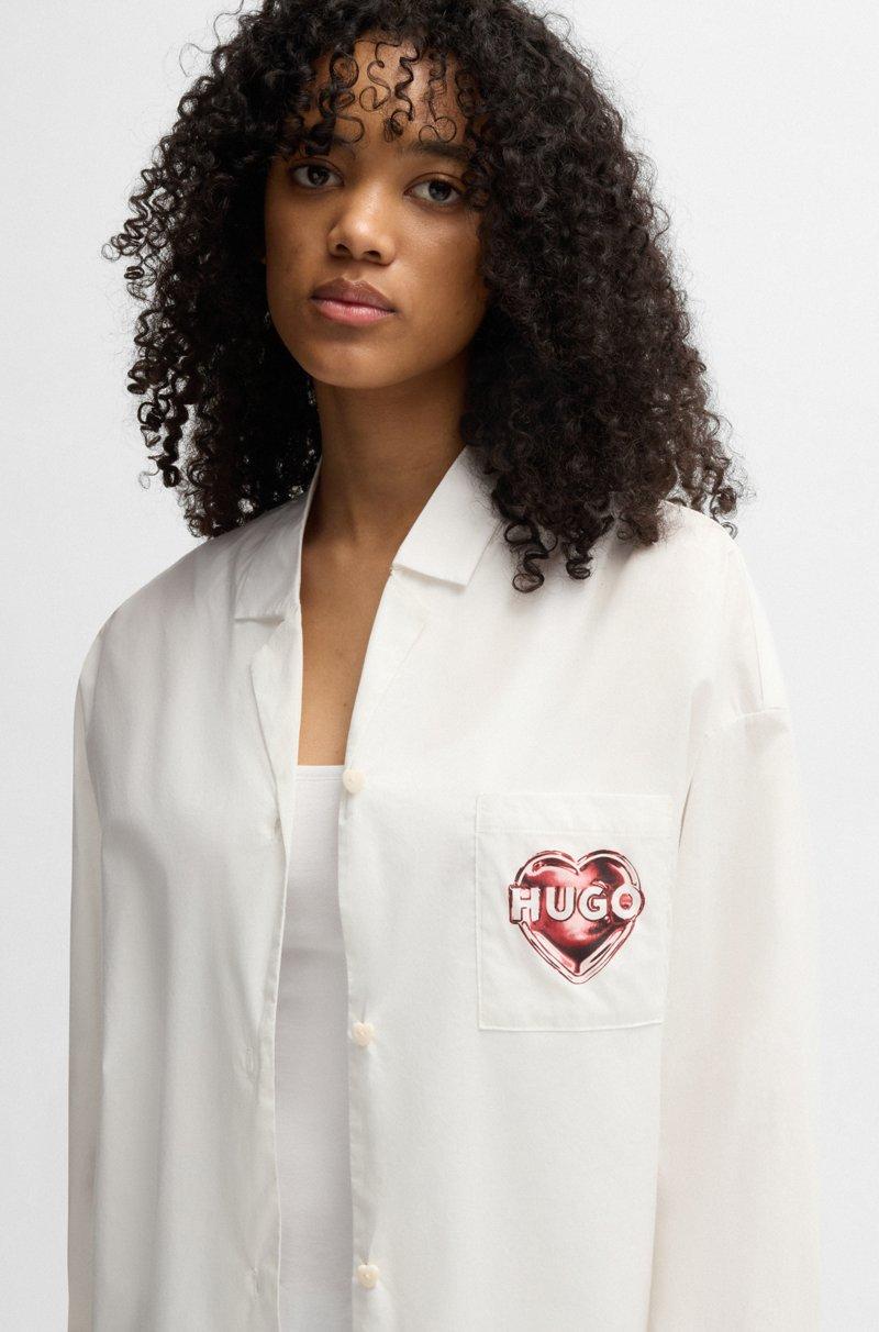 Hugo Boss Camisa De Noche En Popelín De Algodón Con Logo De Corazón Estampado