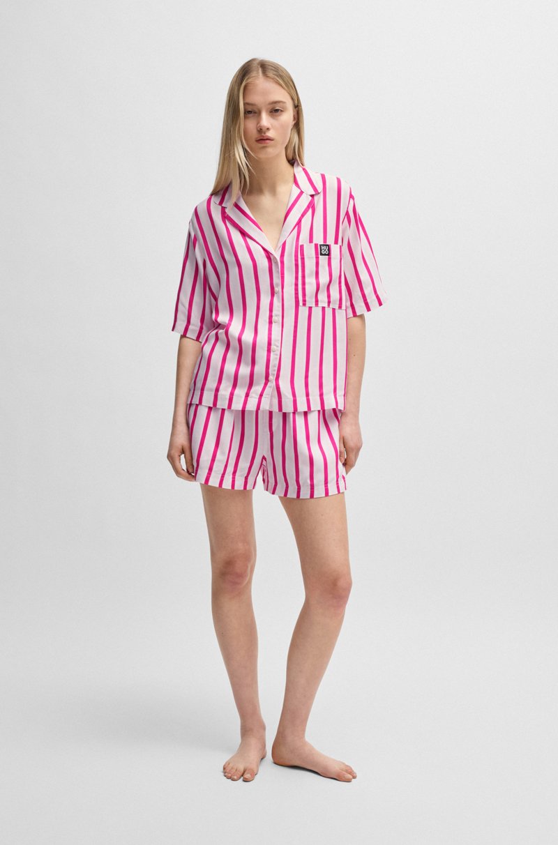 Hugo Boss Camisa De Pijama En Sarga Con Rayas De Jacquard