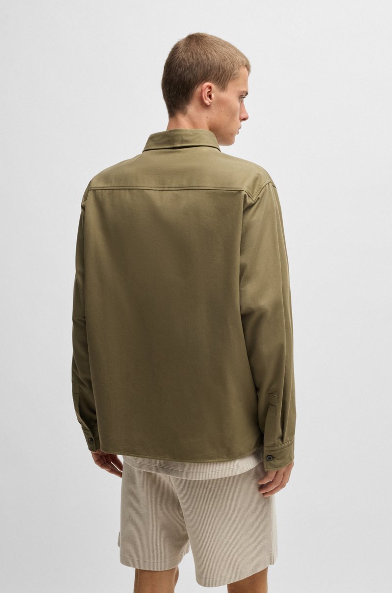 Hugo Boss Camisa De Sarga De Algodón Con Etiqueta Con Logo