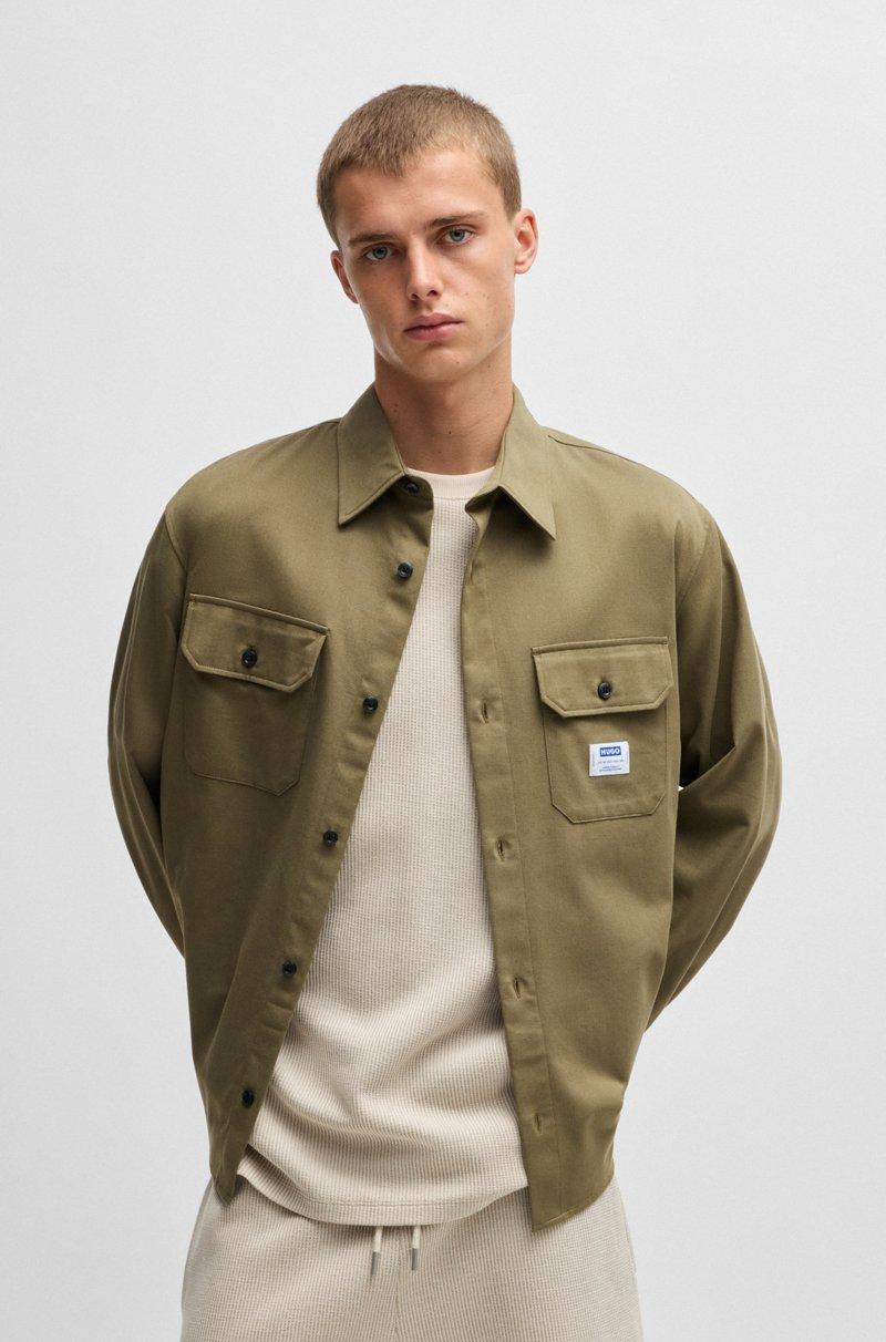Hugo Boss Camisa de sarga de algodón con etiqueta con logo
