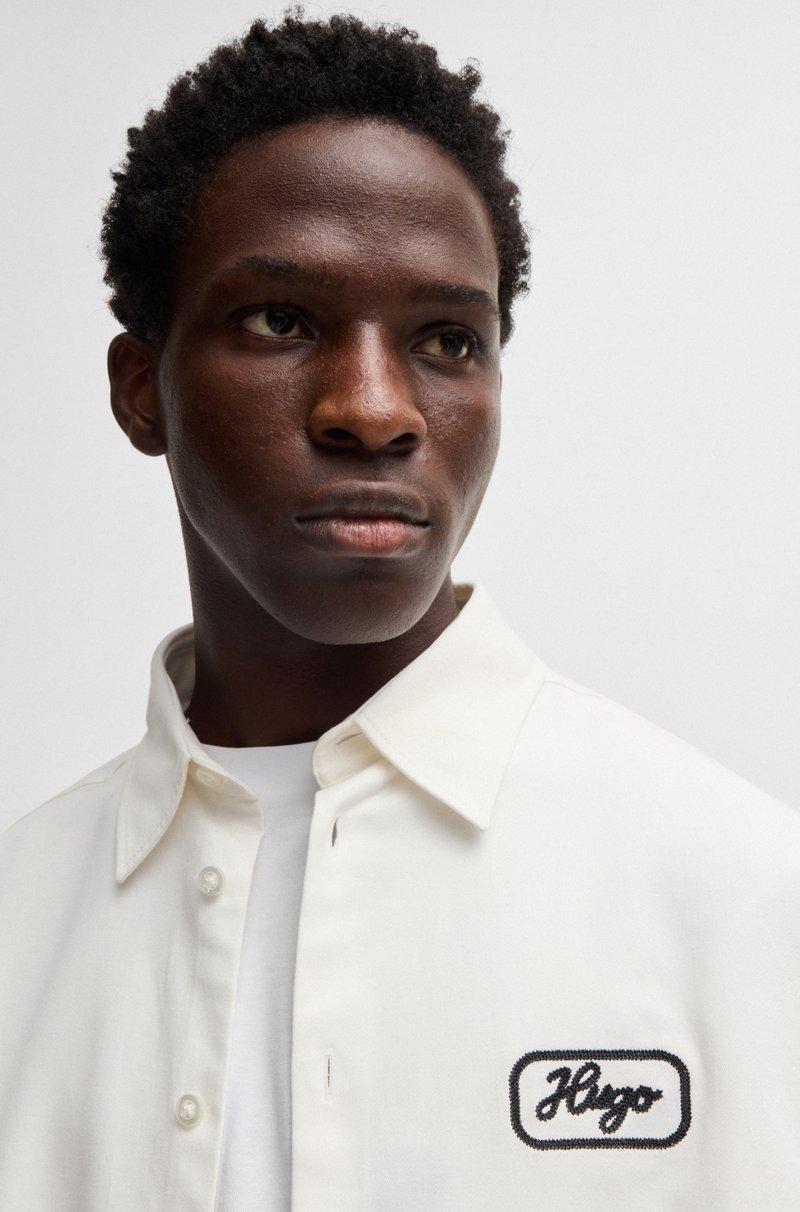 Hugo Boss Camisa De Sarga De Algodón Con Ilustración Bordada