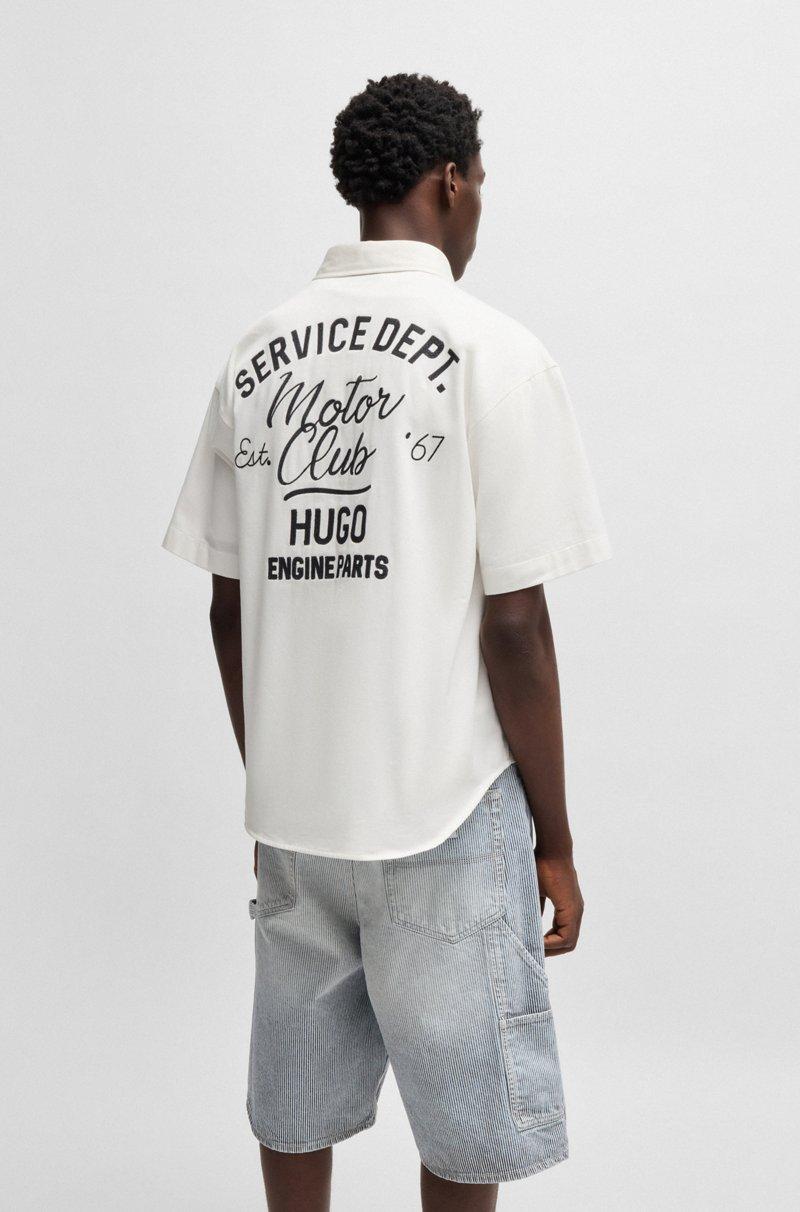 Hugo Boss Camisa De Sarga De Algodón Con Ilustración Bordada