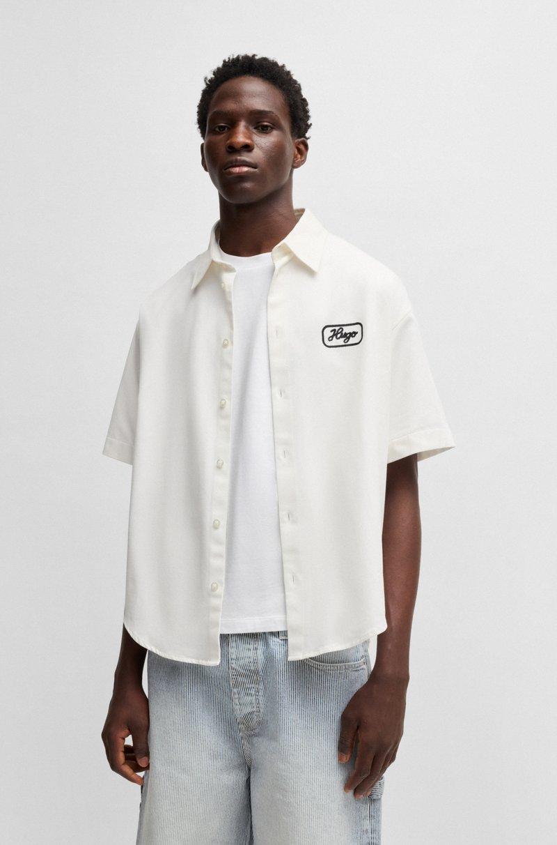 Hugo Boss Camisa de sarga de algodón con ilustración bordada