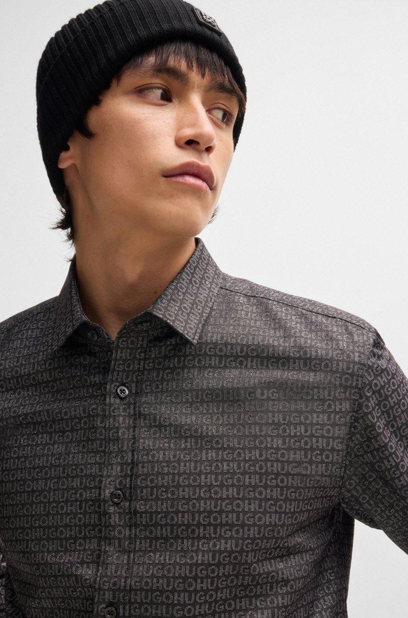 Hugo Boss Camisa Extra Slim Fit De Algodón Con Logos En Jacquard