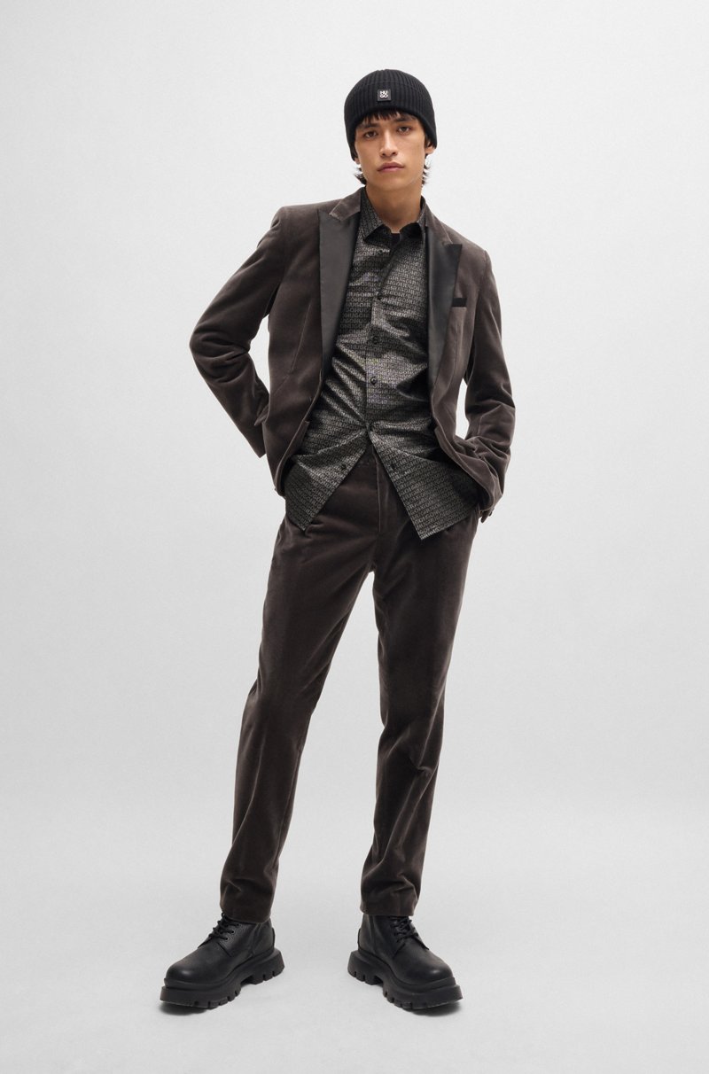 Hugo Boss Camisa Extra Slim Fit De Algodón Con Logos En Jacquard