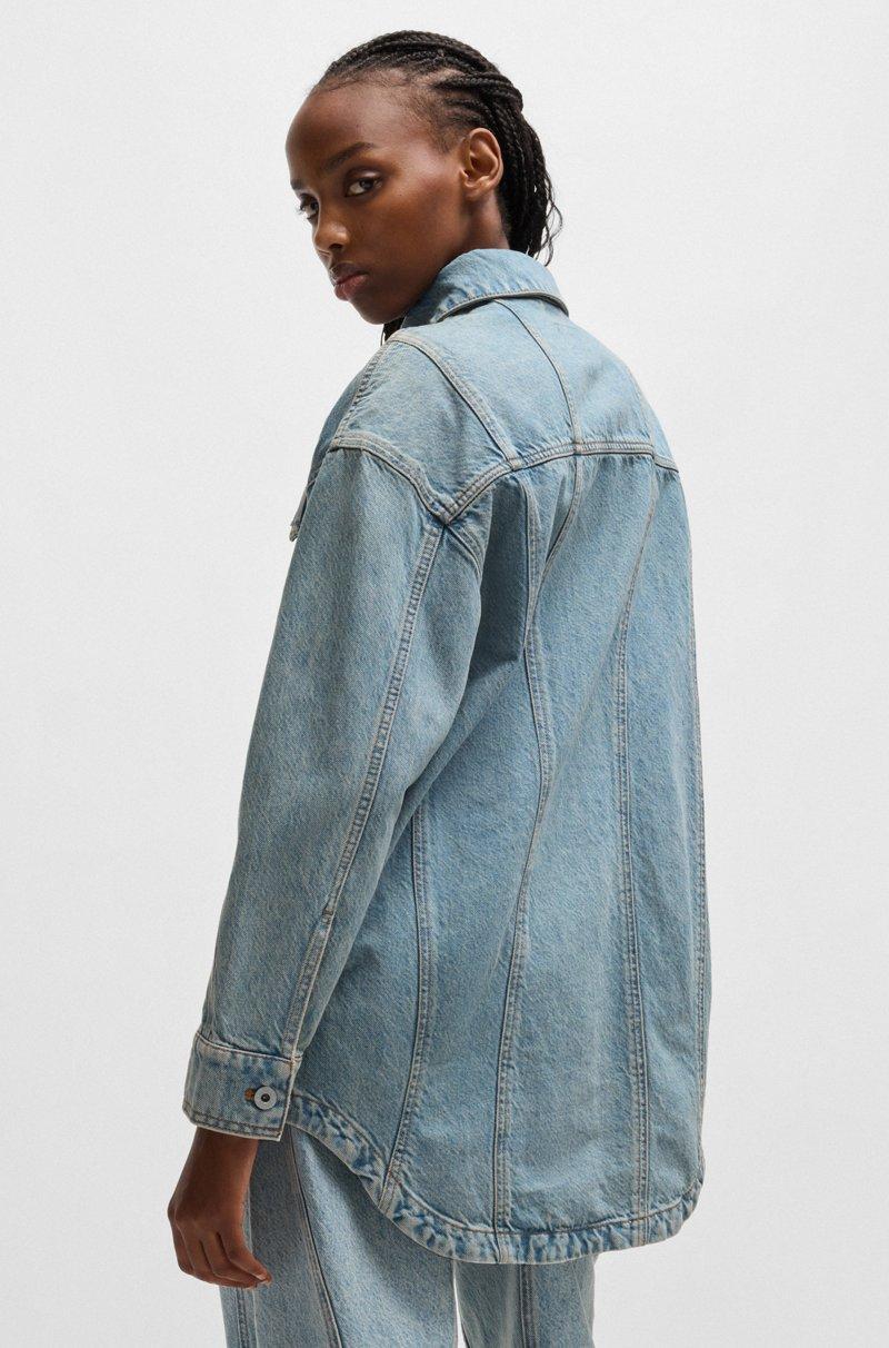 Hugo Boss Camisa Larga En Denim Azul Con Bolsillos Cosidos