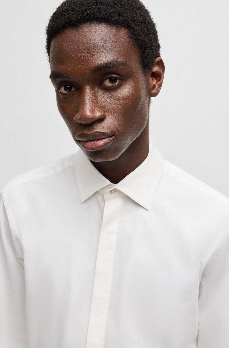 Hugo Boss Camisa Modern Fit De Raso De Algodón Elástico