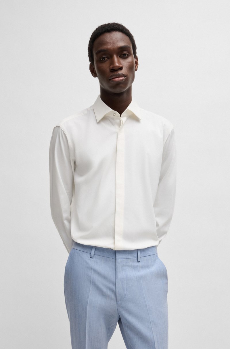 Hugo Boss Camisa modern fit de raso de algodón elástico