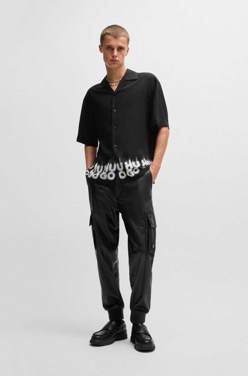 Hugo Boss Camisa Oversize Fit Con Logos Ahumados Estampados En El Dobladillo